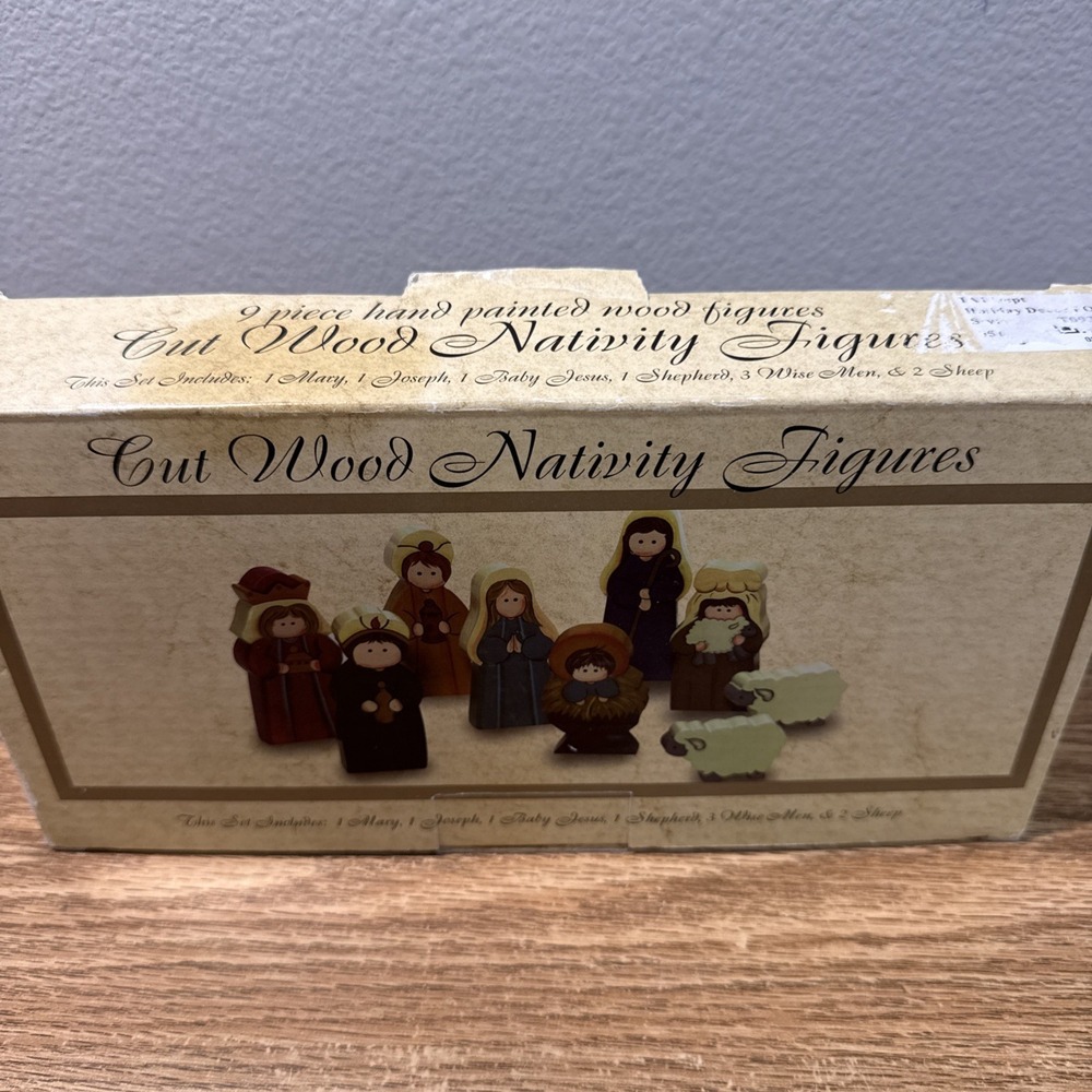 Nativity Set Wooden Figures, Set Of 9 Painted Chunky
